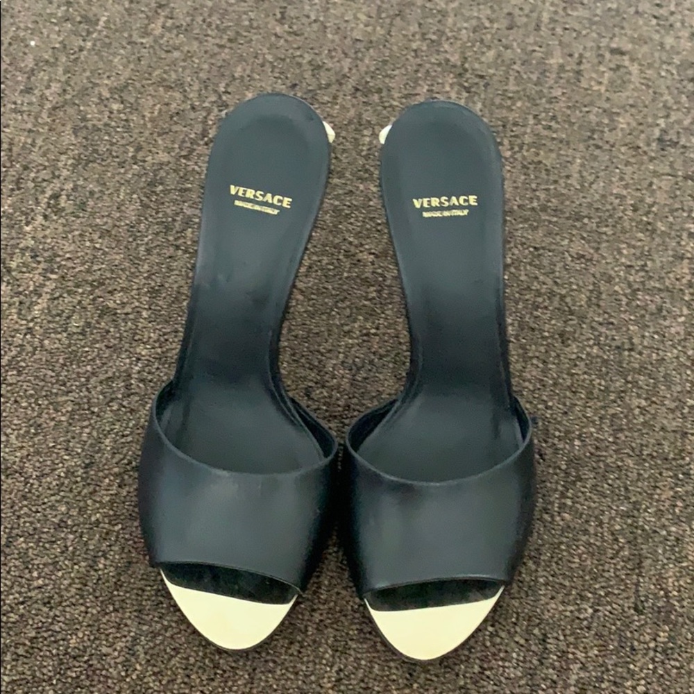 Versace black and gold mules